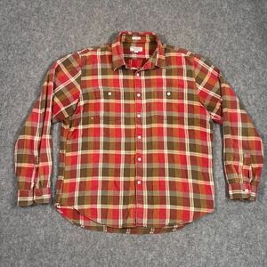 J. Crew Wallace & Barnes Red Plaid Slim Fit Button Flannel Shirt Men's‎ Size XL